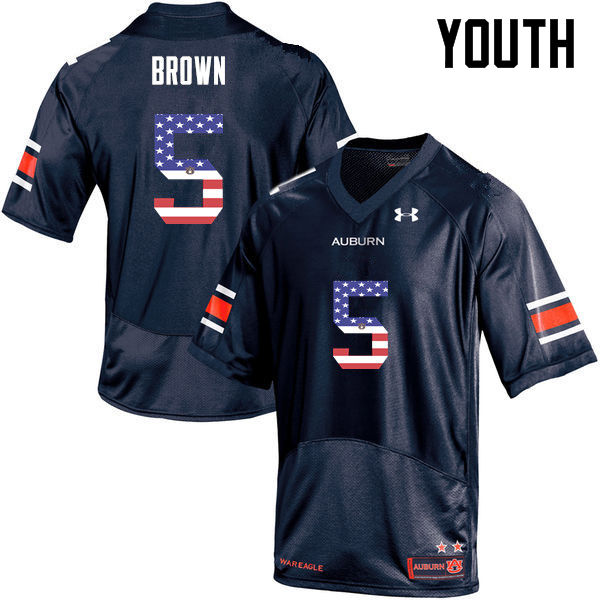 Youth #5 Derrick Brown Auburn Tigers USA Flag Fashion College Football Jerseys-Navy